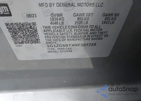 2024 Chevrolet Malibu Fwd 1Lt z USA, uszkodzony, nr VIN 1G1ZD5STXRF107723